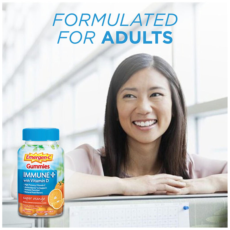 Emergen-C Immune+ Immune Gummies, Vitamin D plus 750 mg Vitamin C, Immune Support Dietary Supplement, Caffeine Free, Gluten Free, Super Orange Flavor - 45 Count - BeesActive Australia