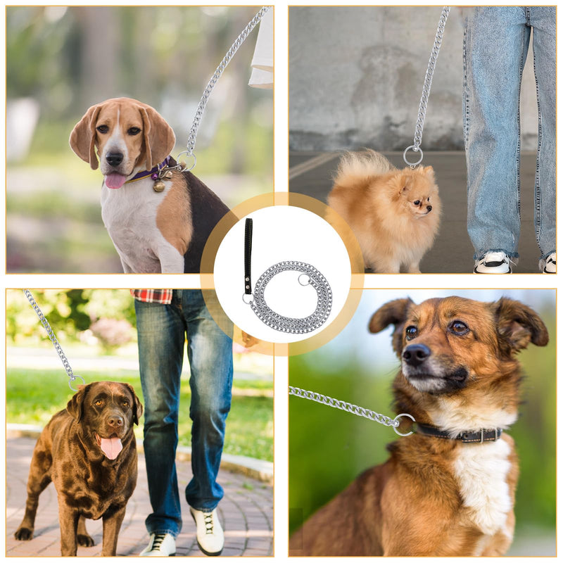 Heavy Duty Stainless Steel Dog Chain Leash 5 FTx3 mm Anti-Bite Dog Leash with Soft Padded Handle Chew Proof Cuban Link Metal Dog Leashes for Large & Medium Size Dogs (0-80 lbs) - BeesActive Australia