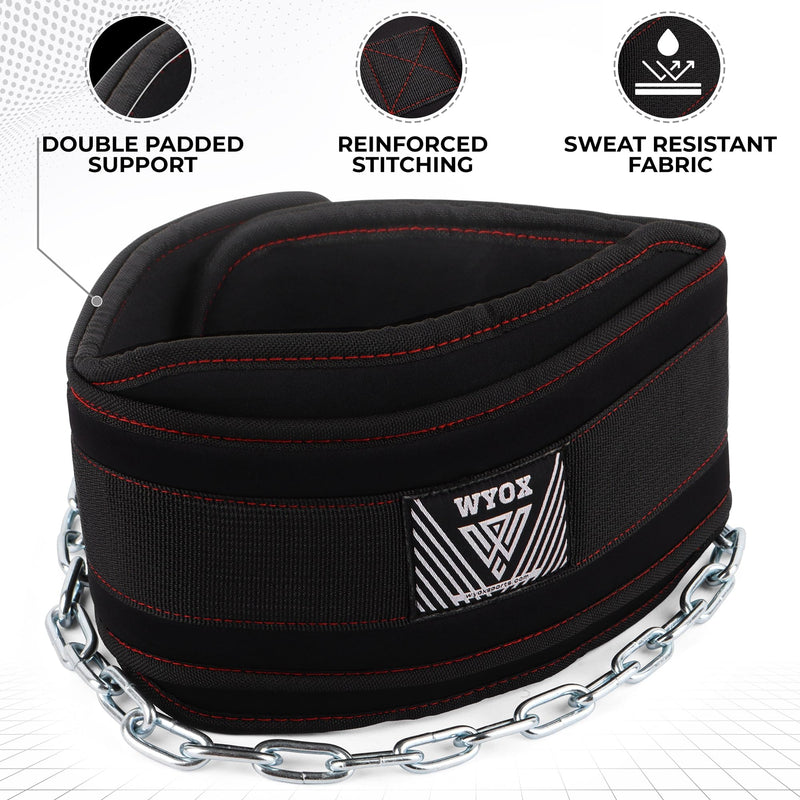 WYOX Dip Belt for Weightlifting – Weight Belt with Chain for Pullups, Gym Lifting Belt for Powerlifting, Squats, Bodybuilding, Heavy Duty Steel, and Workout Belt with Comfortable Neoprene Support Black