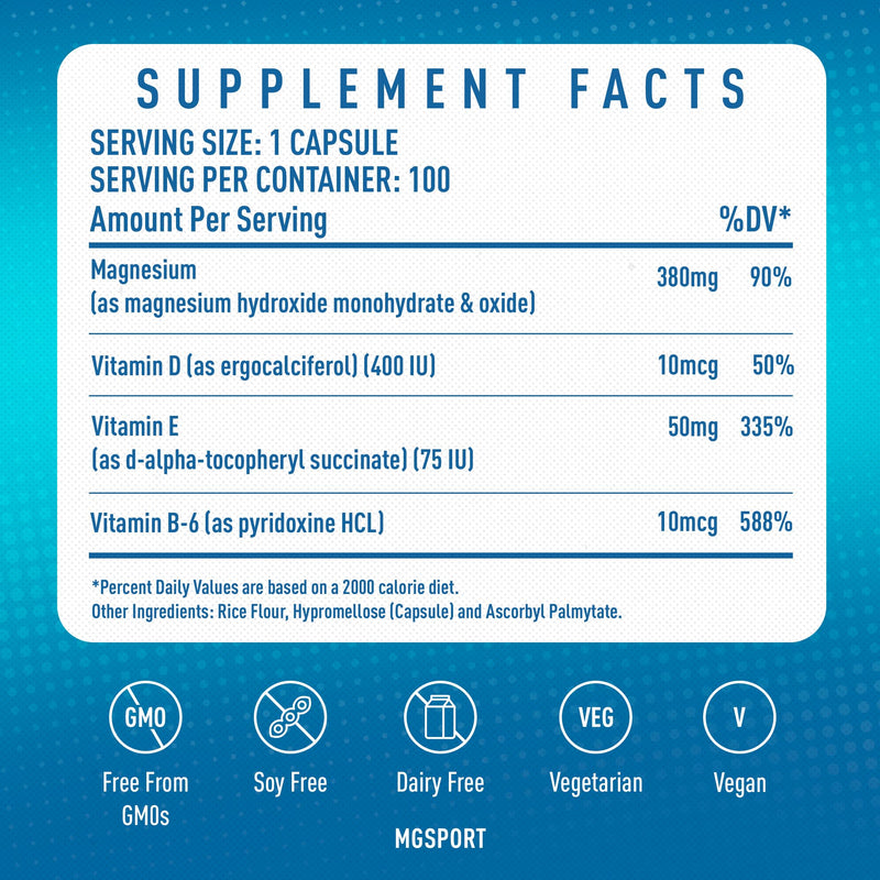 MgSport 100 Magnesium Supplement | High Intracellular Absorption Complex Formula, Vitamins B6, D, E, Supports Muscle Function and Sleep Quality, 100 Servings Unflavored 100 Count (Pack of 1)