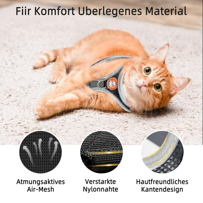 Adjustable Cat Harness Set with Leash, Soft Harness Cat Harness with Reflective Strips Leash Escape-Proof Breathable Cat Leash with Harness for Cats M & S Black - BeesActive Australia