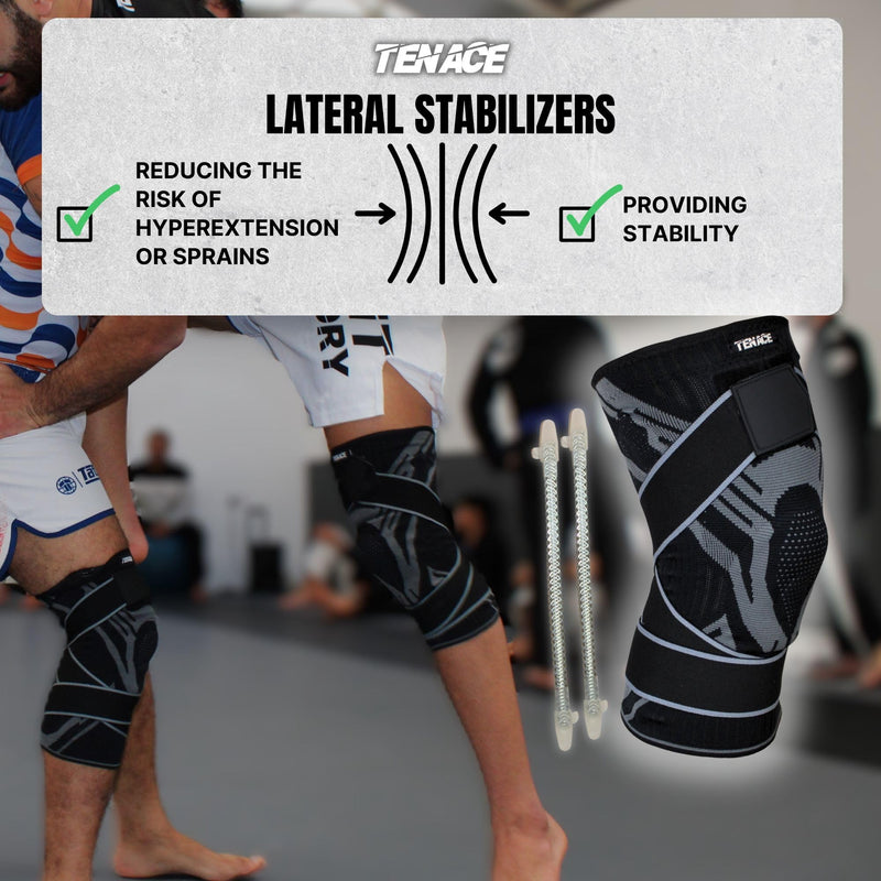 Tenace BJJ Knee Brace Grappling - Compression Knee Pad for Jiu Jitsu, MMA, Muay Thai, Wrestling, Judo - High Durability and Performance Unisex (Black, Medium) Black - BeesActive Australia