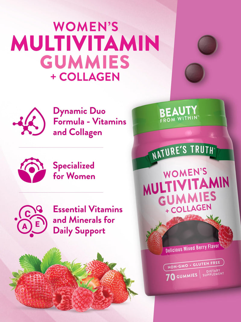 Nature's Truth Womens Multivitamin Gummies | 70 Count | Plus Biotin & Collagen | Berry Flavor |Non-GMO & Gluten Free Supplement 70 Count (Pack of 1)