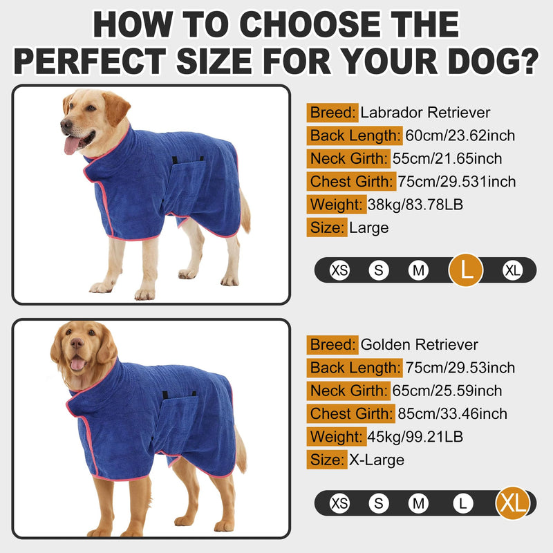 HezzLuv Bathrobe for Dogs, Dog Bathrobe Made of Microfiber for Medium and Large Dogs, Absorbent Dog Bathrobe, Dog Drying Robe with Velcro Fastener for Dogs and Cats (Blue, L) L Blue - BeesActive Australia