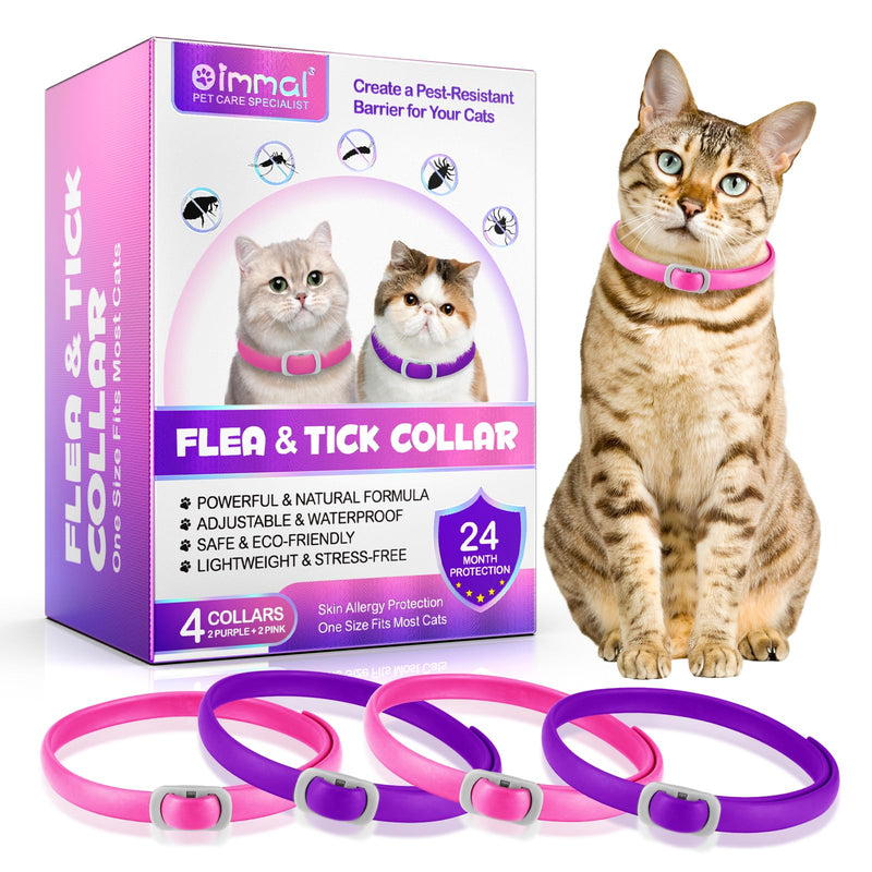 Tick flea collar for cats, 4 pieces against larvae and eggs - eliminates and kills - protects the animal and the habitat, effective protection for 24 months, adjustable and waterproof