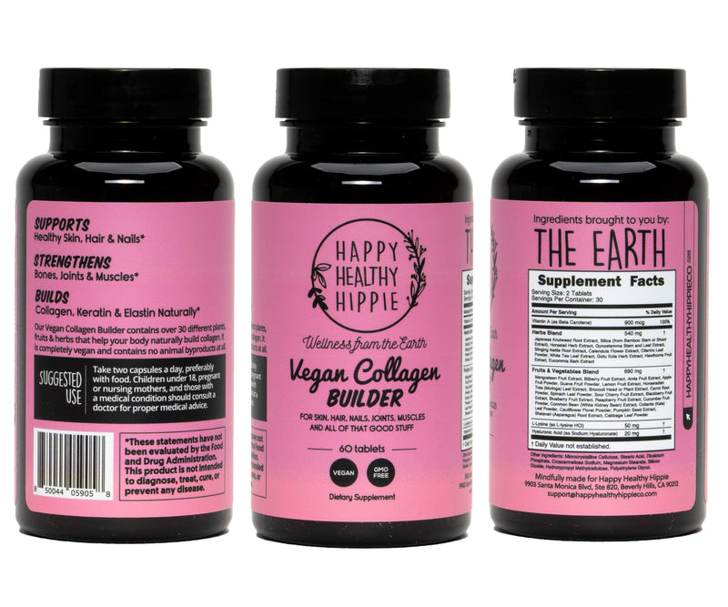 Vegan Collagen Booster for Hair, Skin & Nails, Plant-Based, Non-GMO, 60 Ct | Vegetarian Collagen Builder - Hyaluronic Acid, L-Lysine, Gotu Kola - Supports Connective Tissue - Gluten-Free, Vegan