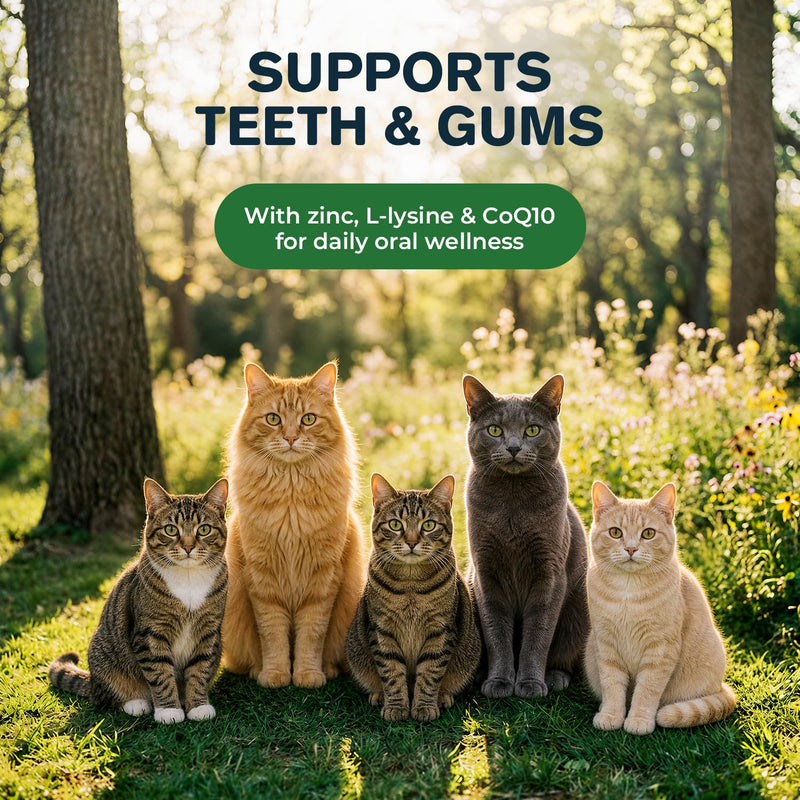 Cat Dental Care Powder for Plaque & Bad Breath - Gingivitis Support, Teeth & Gum Support with Green Tea, Cranberry & Zinc - Daily Cat Teeth Cleaning Powder