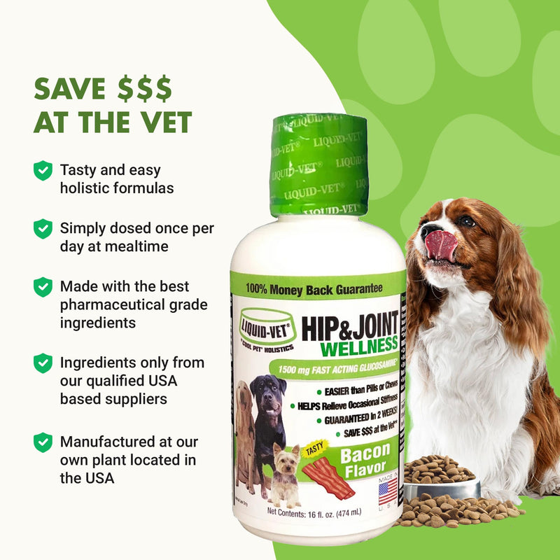 LIQUID-VET K9 Hip & Joint Formula, Bacon Flavor, 16oz Bacon - Wellness 16 oz