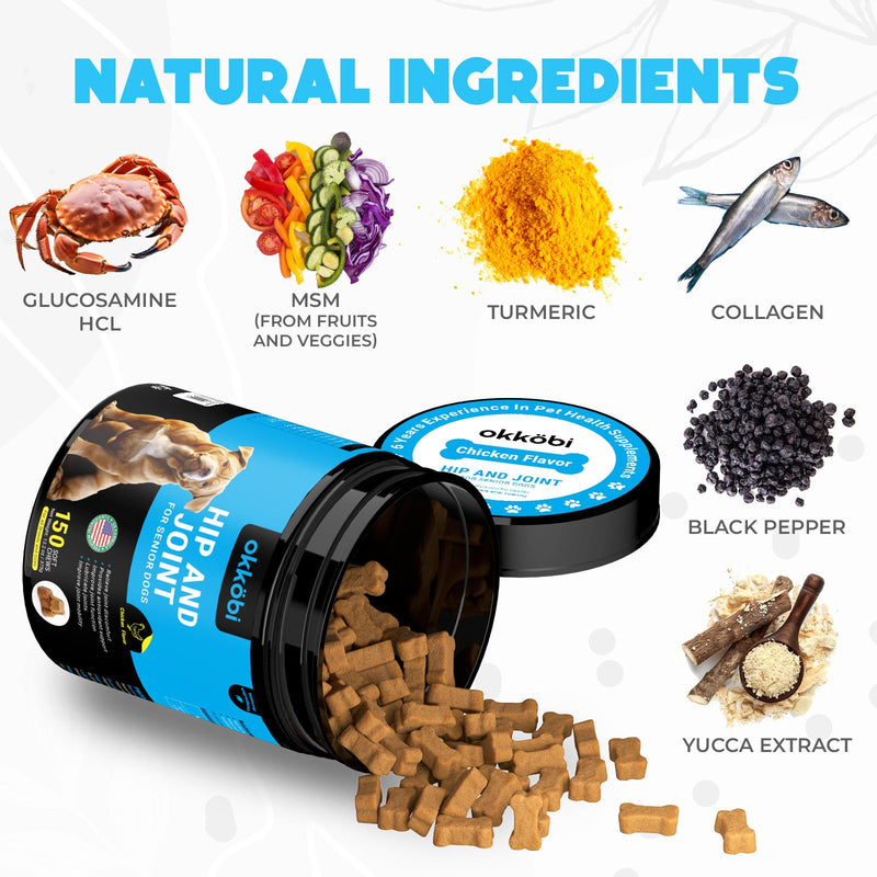 Collagen for Dogs with Glucosamine HCL Hip and Joint Chews for Dogs - Joint, Skin & Coat Support with MSM - Chicken - 150 pcs