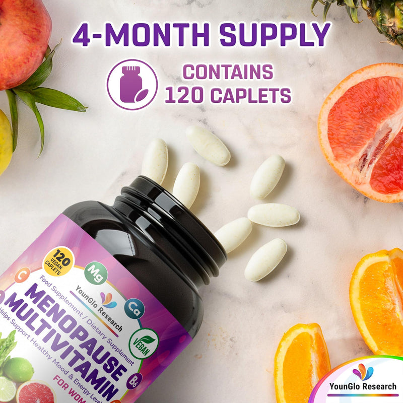 Menopause Supplement - 120 Vegan Caplets - Menopause & Perimenopause Relief Support - Food and Dietary Vitamins - Multivitamin for Women