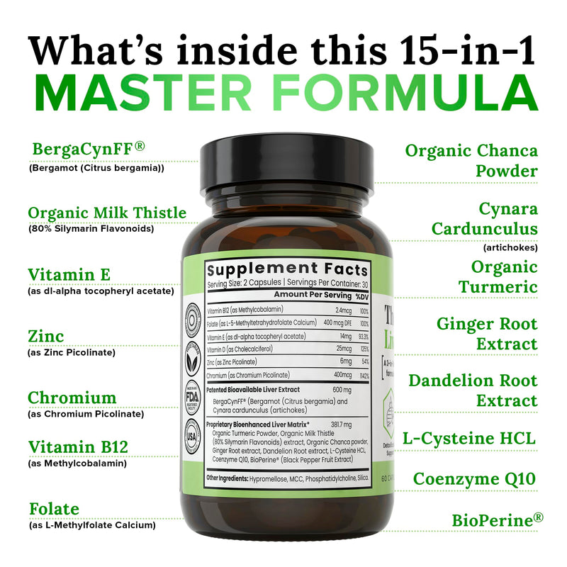 The Everyday Liver Vitamin - Liver Cleanse Detox & Repair with Bergacyn FF, Organic Milk Thistle, Dandelion Root & Artichoke Extract for Liver Health - Fatty Liver Support Supplements