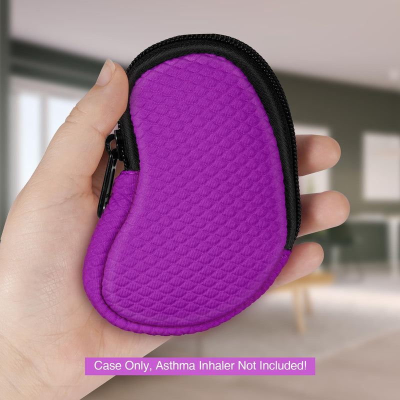 Neoprene Asthma Inhaler Holder, Protective Portable Travel Handy Holster, Lightweight Carrying Case with Carabiner Clip and Mesh Pocket Inside, Inhaler Not Included (Case Only) (Purple) Purple - BeesActive Australia
