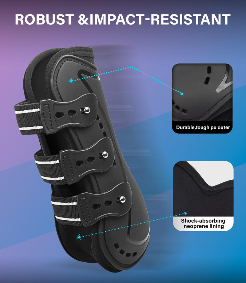 Horse Tendon Boots, Fetlock Boots & Open Front Boots for Jumping, Set of 4, Horse Protection Leg Guard, Black, Horse Size Large - BeesActive Australia