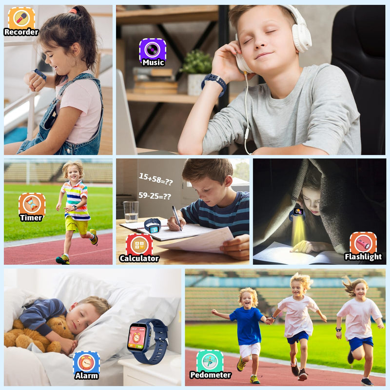 zicor Kids Game Watch Gift with 26 Puzzle Games, Dual Camera, Personal Video Players, Pedometer, Video Recorder, Flashlight, Alarm Clock, Toy for Boys Girls Age 4-12 Years Old, Birthday Gift Blue