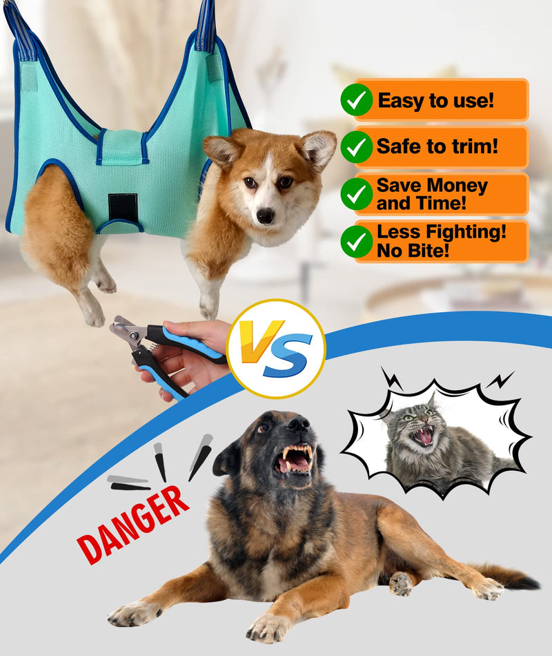 Kkiimatt Pet Grooming Hammock Harness, Dog Grooming Hammock Small Dogs, Dog Nail Trimming Hammock with Nail Clippers, Dog Hammock for Grooming with Wide Strap (XX-Small 3.5 KG Max/Turquoise) XX- Small 3.5 KG Max/Turquoise - BeesActive Australia