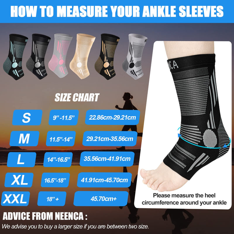 NEENCA Ankle Brace for Pain Relief, 2 Pack Compression Ankle Sleeves Set. Ankle Support Stabilizer for Achilles Tendonitis, Plantar Fasciitis, Joint Pain, Swelling, Arthritis, Sport Medium Black