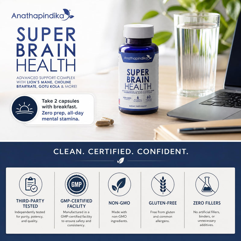 Brain Health Nootropic Supplement Lion's Mane 200mg Gotu Kola 200mg Choline 80mg Beetroots 100mg Skullcap 400mg for Memory Focus Nootropic & Brain Fog