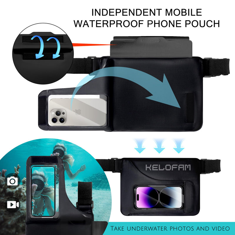 Waterproof bag Fanny Pack with Phone Case, Water proof Phone Pouch Dry Bag Keep Valuables Safe for iPhone Samsung, Adjustable Waist Strap and Screen Touch Sensitive for Swimming Boating Beach Fishing