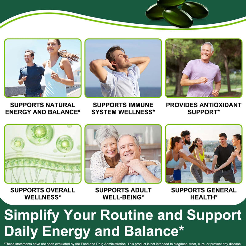 Tiuedu Spirulina Chlorella Softgels 300 Capsules, 17 in 1 Green Nutrient Blend Spirulina Chlorella Softgels,Rich in Plant Protein, Vitamins, Chlorophyll, Easy to Take Softgel