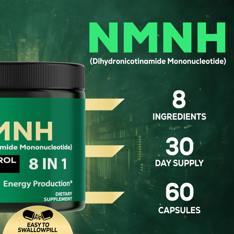 Satoomi 8in1 NMNH - NMN Supplement Alternative - NAD Supplement to Support NAD Levels Added Fisetin, Resveratrol, Quercetin, Turmeric, Berberine, Vitamin D3 & C - 60 Count for 30 Days Green 8in1
