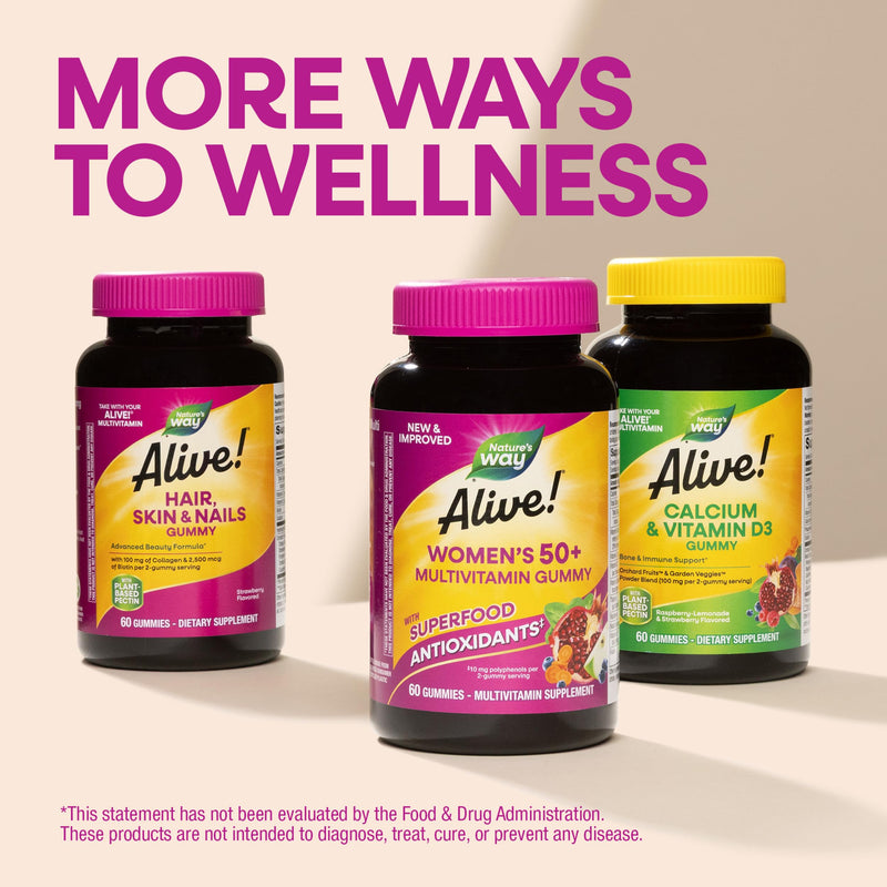 Nature's Way Alive! Women's 50+ Multivitamin Gummy, Mixed Berry, 130 ct | Daily Chewable Gummies with B-Vitamins, Vitamin D3 & Calcium to Support Heart, Brain, & Bone Health for Women 50 and Older* 150 Count (Pack of 1)