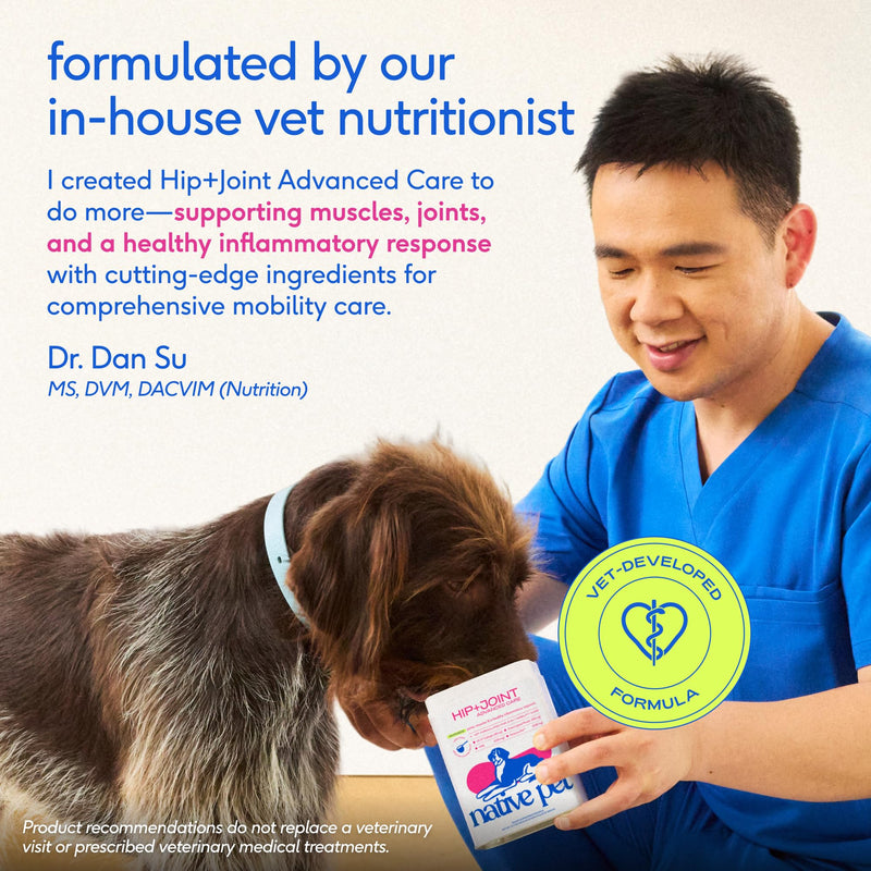 Native Pet Hip & Joint Advanced Care Dog Joint Supplement Powder for Mobility & Movement Support, Joint Supplement for Dogs with HMB, UC-II Collagen, Green Lipped Mussel & Hyaluronic Acid – 30 Scoops 30 Servings