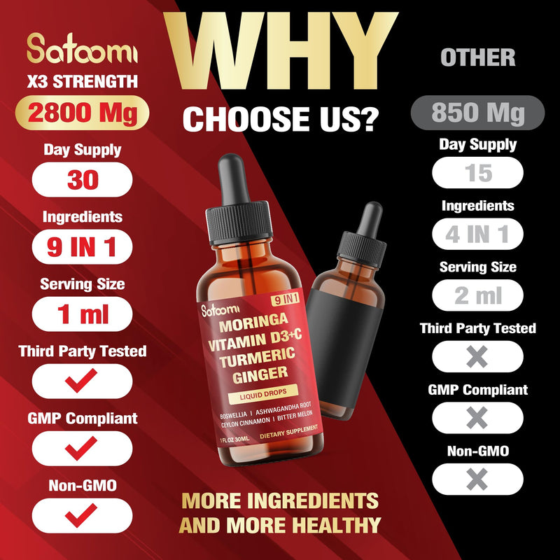 9in1 Moringa Liquid Drops with Vitamin D3-C, Ceylon Cinnamon, Ashwagandha, Ceylon Cinnamon, Bitter Melon and More - Immune System - 1 FL Oz - 30 Day Supply
