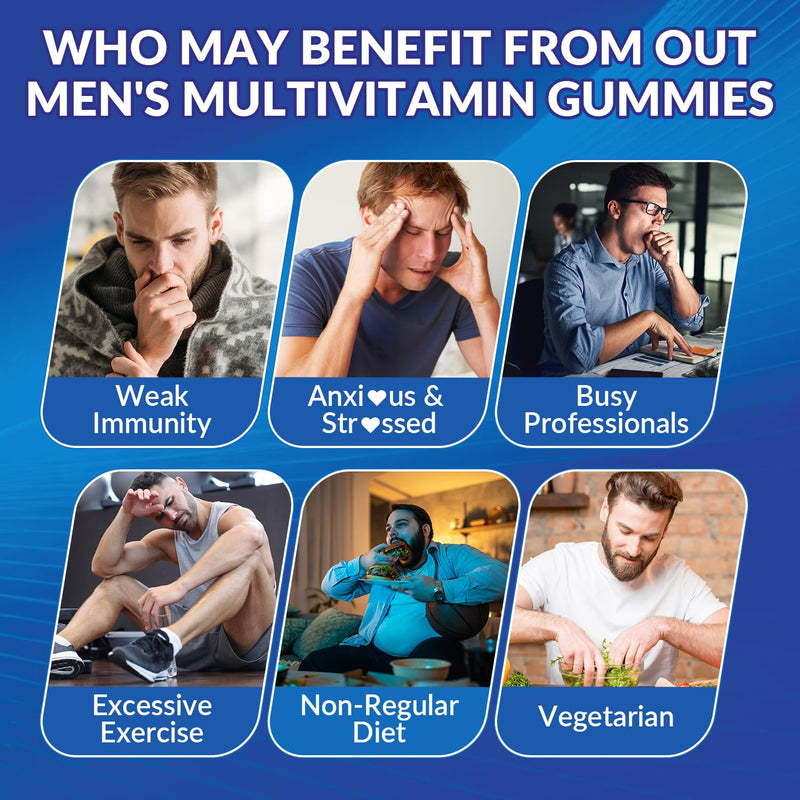 Multivitamin for Men, Mens Multivitamins Gummies w/Omega 3, CoQ10, Lycopene | Methylated Multivitamin, Sugar Free, Vegan 60 Count (Pack of 2)