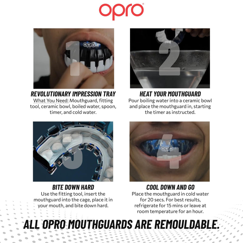 OPRO Instant Custom-Fit Mouth Guard, Dentist-Level Comfort, Protection & Fit - Moldable Mouthguard for Football, Boxing, Rugby, MMA, BJJ, UFC Mouth Piece- Includes Mouth Guard Case (White, Adult) - BeesActive Australia
