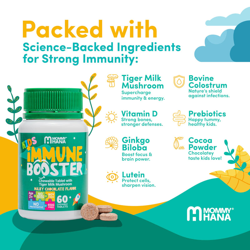 Immune Support Supplement for Kids –Vitamin D, Tiger Milk Mushroom, Colostrum, Prebiotic -Complete Gut & Immune Boost, Natural Respiratory Immune Support for Kids & Toddler–60 Tasty Chocolate Chewable