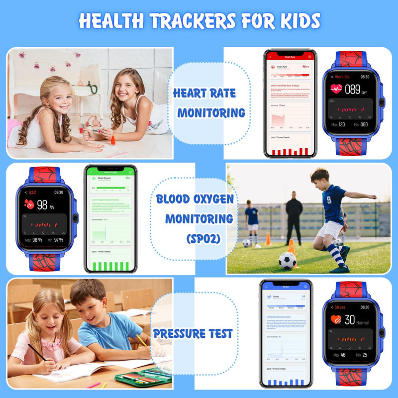 Smart Watch for Kids,1.85" Fitness Tracker,AI,Games,Sports,Sleep Monitor,Camera,Videos,Alarm Play Music Flashlight Pedometer Stopwatch Pedometer IP68 Waterproof Gift for Boys and Girls (Blue) Blue