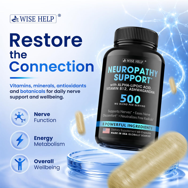 Neuropathy Support Supplement - Made in USA - Vitamin & Botanical Formula for Daily Wellness - Hands, Neck, Feet & Toes - Pack of 2 60 Count (Pack of 2)