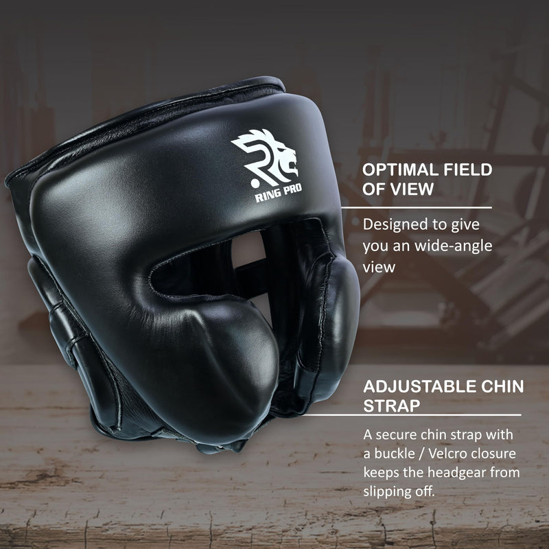 Leather Lace Up Boxing Headgear for Sparring and Training Premium Leather Head Guard for Boxing MMA Muay Thai Kickboxing and Martial Arts Black Large - BeesActive Australia