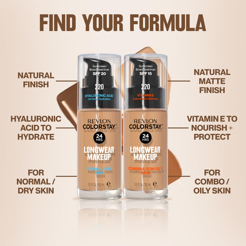 Revlon Colorstay Longwear Makeup Combo/Oily, 330 Natural Tan, 1 fl oz | Longwear foundation for combination & oily skin with SPF 15. Medium-full coverage, matte finish. Up to 24hr wear. 1 Fl Oz (Pack of 1)