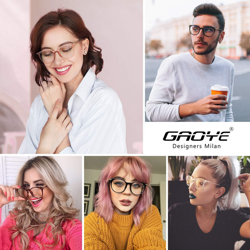 Gaoye Blue Light Blocking Glasses, Retro Round Eyewear Frame Anti Eyestrain Computer Glasses for Women Men - GY1688 (Tea Leopard/Transparent Lens) Tea Leopard/Transparent Lens - BeesActive Australia