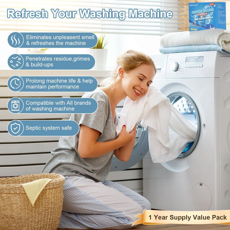 Washing Machine Cleaner, Deodorizer, & Descaler 24-Pack- Deep Cleaning Tablets for HE Front Loader & Top Load Washer, Septic Safe Eco-Friendly - BeesActive Australia