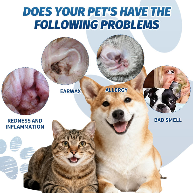 LINXINS 2 Pcs Ear Drops for Dog & Cat, Gentle Dog Ear Drops, Pet Ears Cleaner Solution for Debris Waxy Buildup Odor Removal 60ml