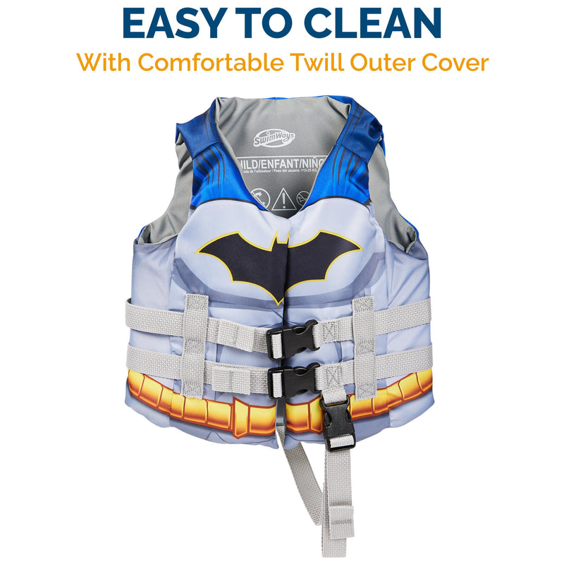 SwimWays DC Swim Trainer Life Jacket, US Coast Guard Approved Life Vest Kids Swim Vest, Pool Floats & Life Jackets for Kids 33-55 lbs, Batman