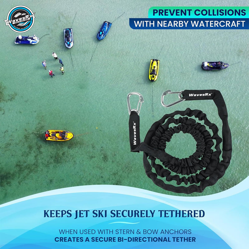 WAVESRX AnchorMate Bungee Line | Boat Bungee Dock Lines for Boats, PWCs & Kayaks | Absorbs Shock from Swells & Wind, Prevents Anchor Dislodging | Perfect for Anchoring, Mooring & Tethering 7-14 BLACK - BeesActive Australia