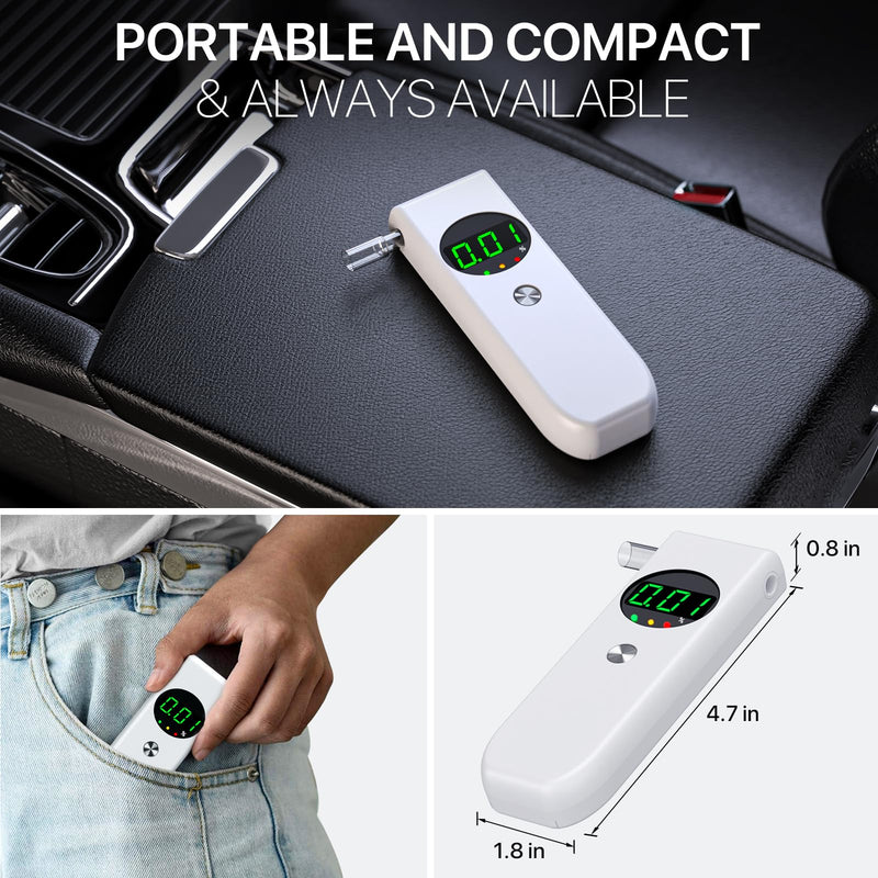 Breathalyzer, Professional-Grade Accurate Alcohol Breathalyzer Tester with LCD Digital Display and 10 Mouthpieces, Portable Alcohol Tester for Home and Party Use (White) White - BeesActive Australia