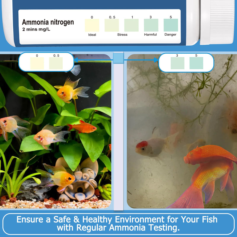 Ammonia Test Strips for Fish Tank: 100 Count Aquarium Ammonia Test Strips for Saltwater & Freshwater Aquariums & Ponds – Ammonia Test Kit with Test Tube Thermometer Stick 1 in 1 - 100 Count - BeesActive Australia