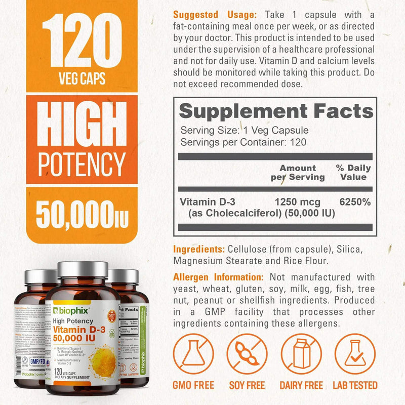 biophix Vitamin D-3 10000 IU High-Potency 120 Softgels - High-Potency Non-GMO Soy-Free Supports Strong Bones Immune Health