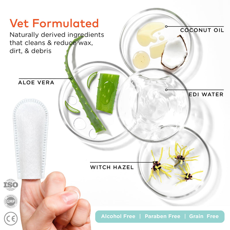 Dog Ear Cleaner Wipes - Vet Formulated Cleanser for Dogs - Ear Itching, Dissolves Wax, Dirt & Odor with Coconut Oil & Aloe Vera (50 Finger Wipes) 50 Finger Wipes - PawsPlanet Australia