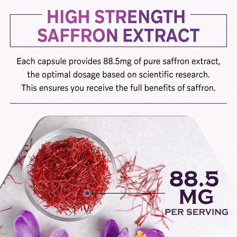 Liposomal Saffron Supplements 88.5 mg, Maximum Absorption, 100% Pure Saffron Extract Capsules for Mood, Energy, Vision & Focus - 120 Vegan Capsules 60 Count(Pack of 2)