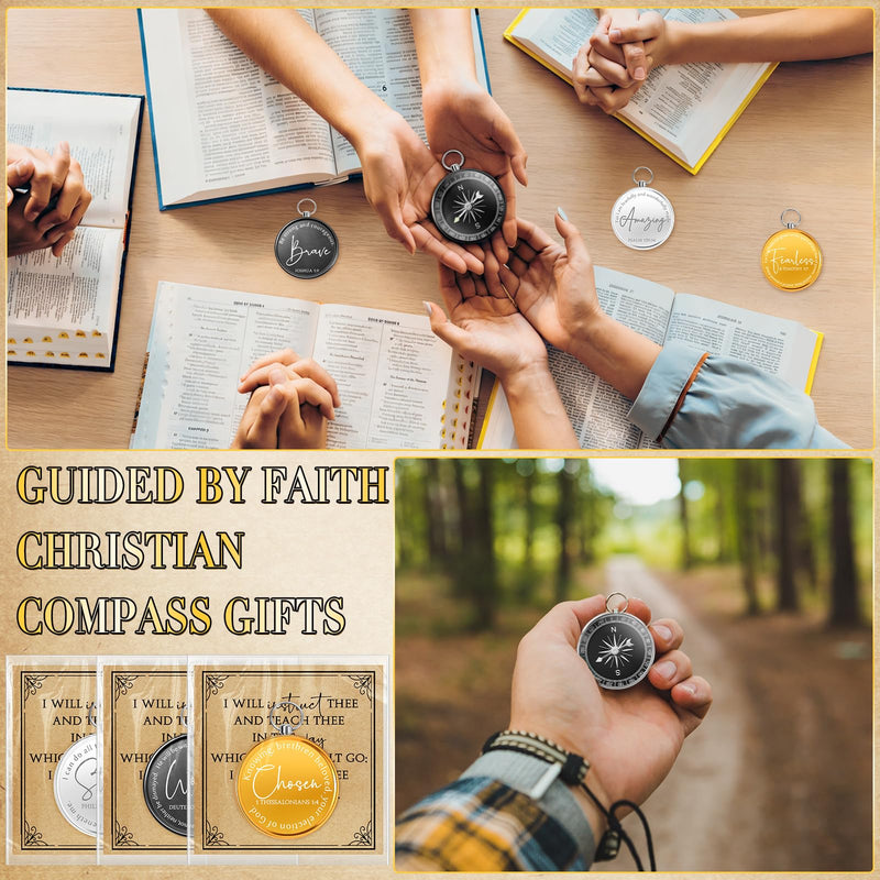 Kingdder 36 Sets Christian Compass Gifts for Men Bulk Baptism First Communion Favors Confirmation Cards Bible Verse Compass Religious Gift for Men Women, Pastor, Church, Graduation Gold Black Sliver - BeesActive Australia