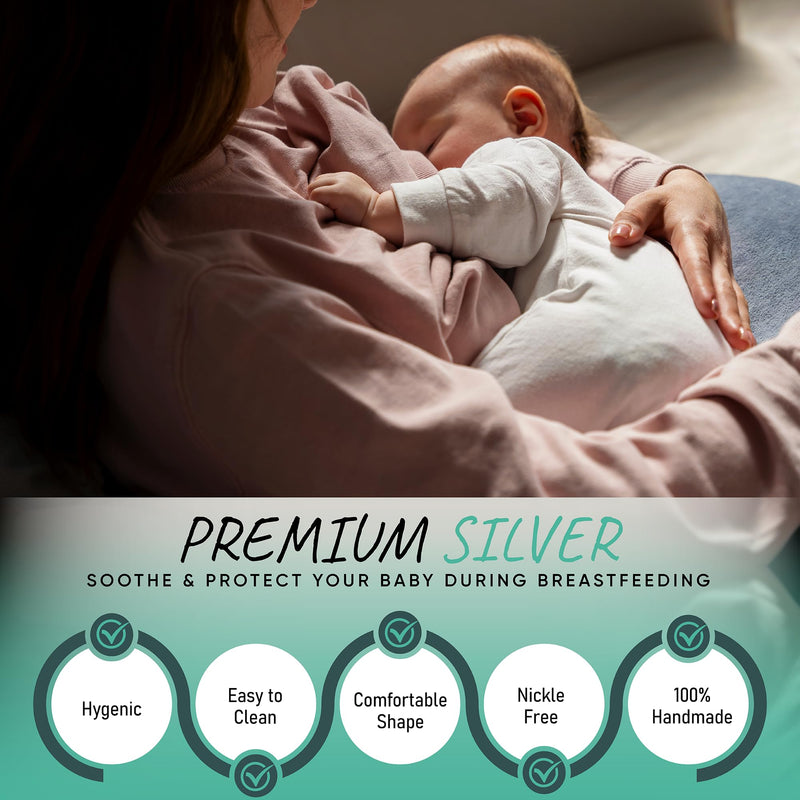 Silvamom® The Original Silver Nursing Cups | Nipple Shields for Nursing Newborn Breastfeeding | 925 Silver | Nickel Free | Newborn Essentials Must Haves | Soothies and Protect (Regular Size) Regular Size - BeesActive Australia