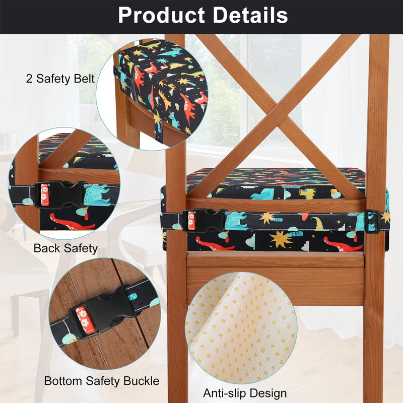 Toddler Booster Seat for Dining Table, Washable Thick Strong Support Portable Booster Chair for Toddlers Eating, Easy Cleaning Booster Seat Cushion Detachable with Fix Straps Black - BeesActive Australia
