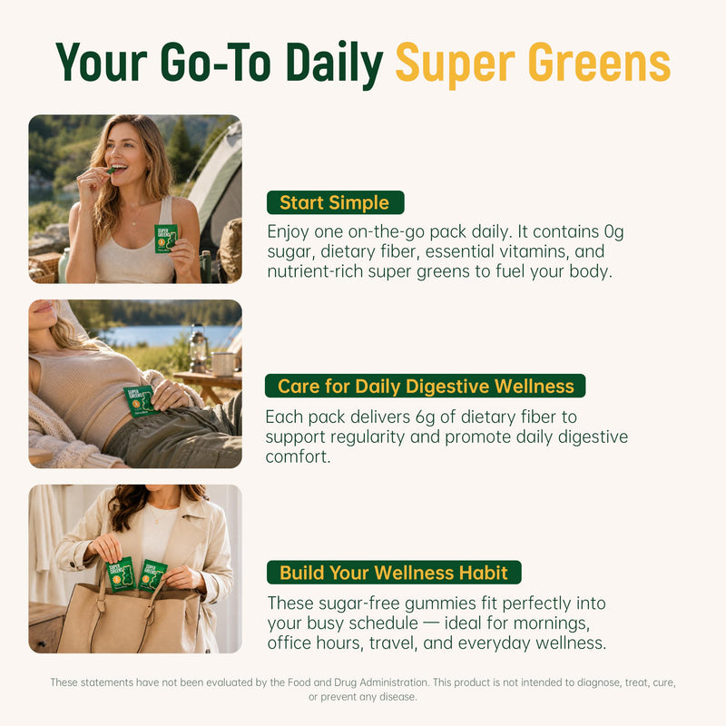 Super Greens Gummies, Digestive Health Support, 28 Daily Packs | 0g sugar super greens gummies with 6g dietary fiber, daily vitamins, and an 8,670mg Core Nutrients Blend for easy routines 6 Count (Pack of 28)