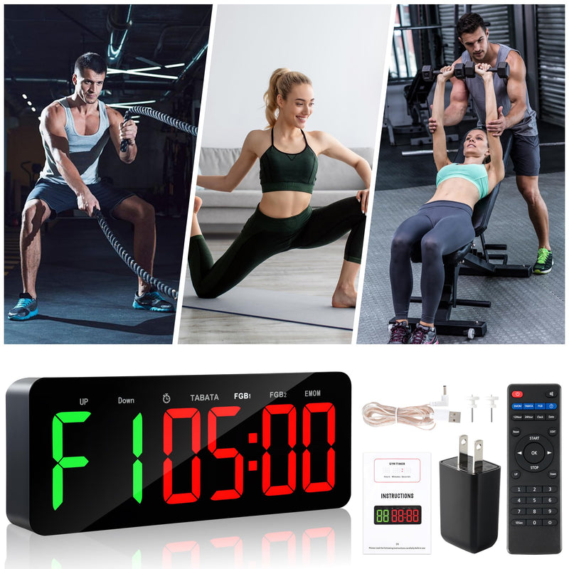 Upgraded Gym Timer Clock for Tabata/FBG/EMOM - Large Workout Clock for Home Gym with Remote Control, Count Down & Up | Stopwatch, Fitness Digital Timer for Home/Yoga/Boxing/Garage - BeesActive Australia