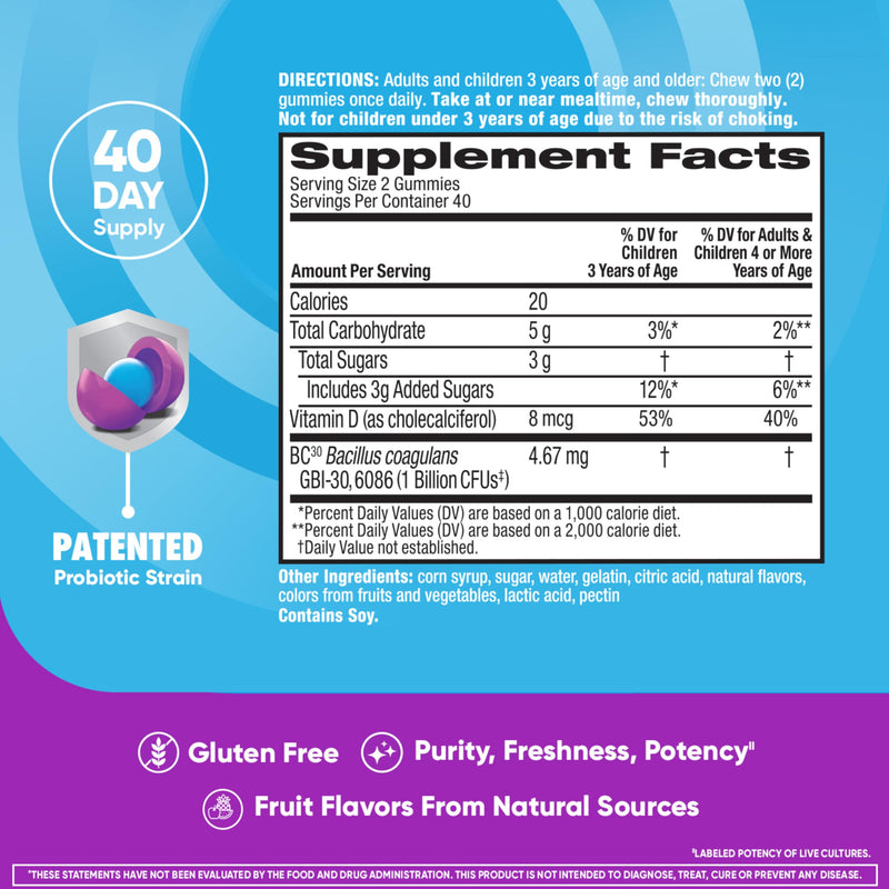 Digestive Advantage Daily Kids Probiotics - 2X 80ct Fruit Flavor Gummies natural fruit flavours 80 Count (Pack of 2)